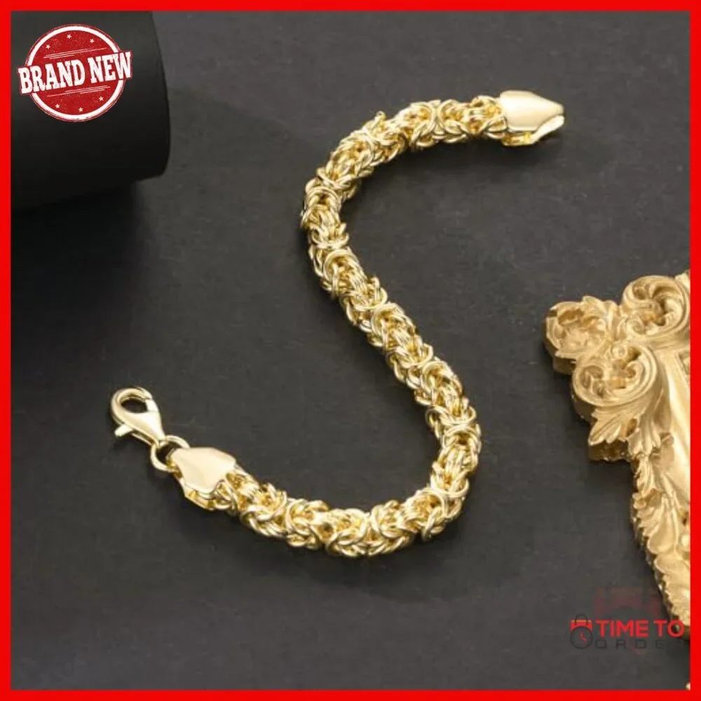 14K Gold Byzantine Link Chain Bracelet Stackable Unisex 7.5 Inch Lobster Clasp